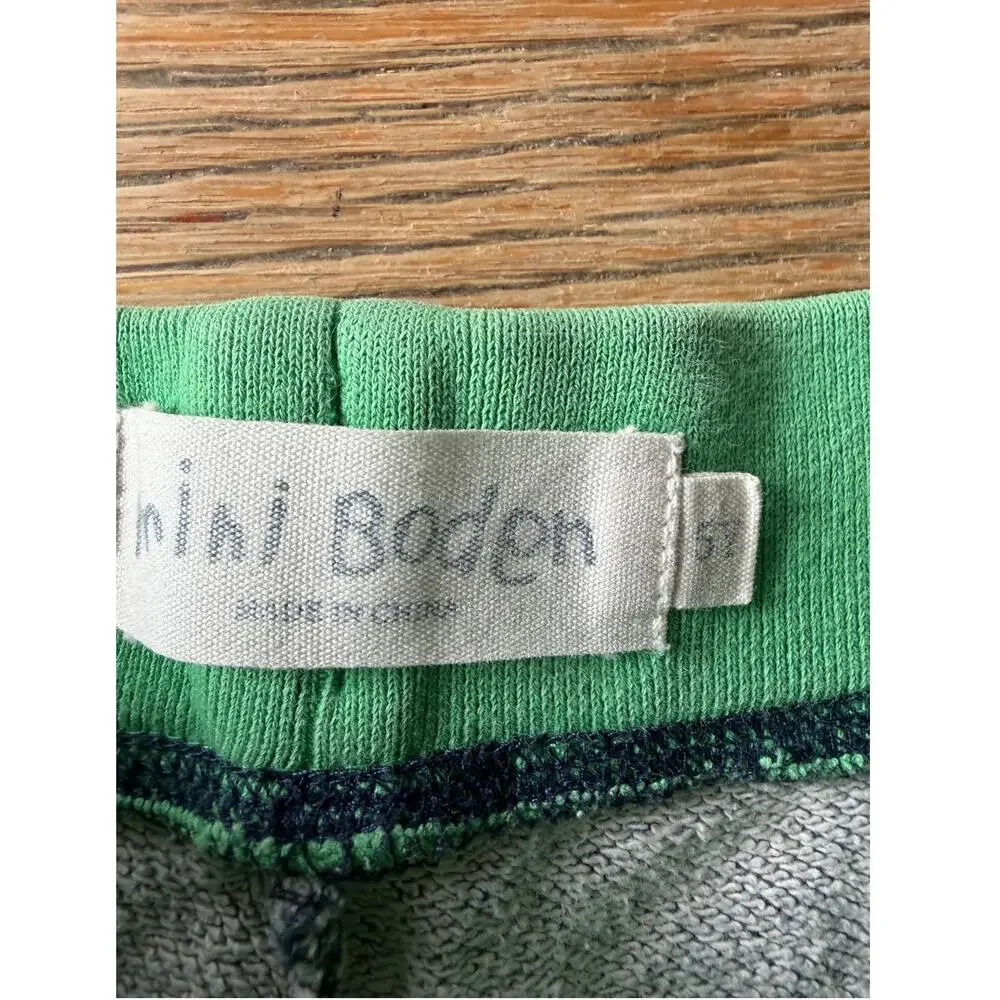 Mini Boden Navy Star Print Jersey Shorts Boys 5Y Green Stripe Waistband
